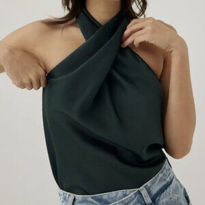 Love Bonito  Isidra Satin Halter Top- Emerald